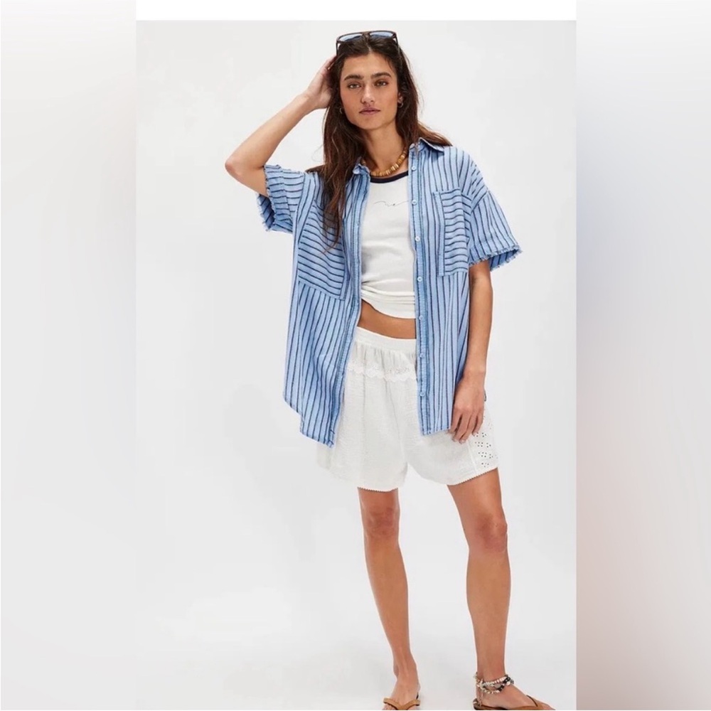 Free People We The Free Christopher Linen Shirt. NWT. Cornflower blue